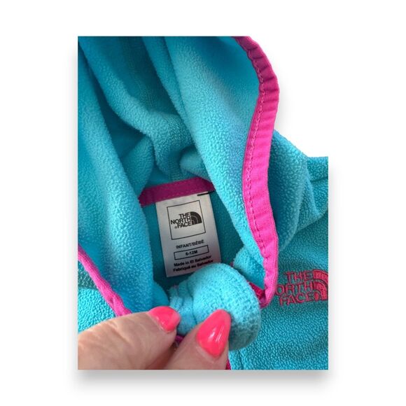 The North Face Fleece Jacket Baby Girl 6-12 Months Aqua/Blue and Bright Pink - Picture 3 of 3